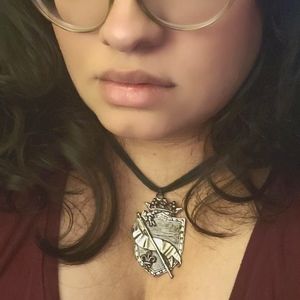 Vintage French Fleur De Lis Coat of Arms  Necklace from early 2000's Black & Met